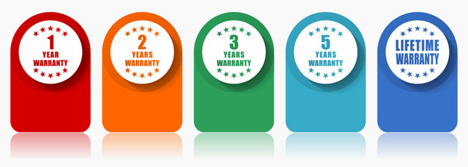 Leinwandbilder - Business icon set, flat design miscellaneous colorful icons such as 1, 2, 3, 5 and lifetime warranty for webdesign and mobile applications, infographic vector template in eps 10