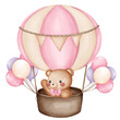 Baby teddy bear with air balloon watercolor