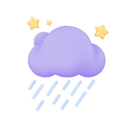 Wall Mural - 3D weather forecast icons Night with moon and clouds on a rainy day. 3d illustration