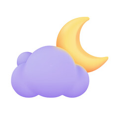 Wall Mural - 3D weather forecast icons Night with moon and clouds on a rainy day. 3d illustration