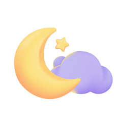 Wall Mural - 3D weather forecast icons Night with moon and clouds on a rainy day. 3d illustration
