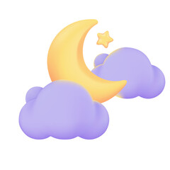 Wall Mural - 3D weather forecast icons Night with moon and clouds on a rainy day. 3d illustration