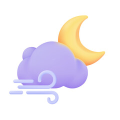 Wall Mural - 3D weather forecast icons Night with moon and clouds on a rainy day. 3d illustration