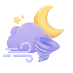 Wall Mural - 3D weather forecast icons Night with moon and clouds on a rainy day. 3d illustration