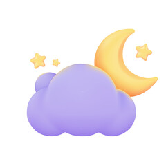 Wall Mural - 3D weather forecast icons Night with moon and clouds on a rainy day. 3d illustration