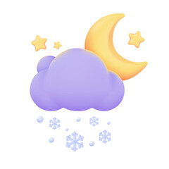 Wall Mural - 3D weather forecast icons Night with moon and clouds on a rainy day. 3d illustration
