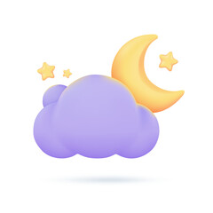 Wall Mural - 3D weather forecast icons Night with moon and clouds on a rainy day. 3d illustration