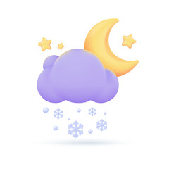 Wall Mural - 3D weather forecast icons Night with moon and clouds on a rainy day. 3d illustration