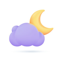 Wall Mural - 3D weather forecast icons Night with moon and clouds on a rainy day. 3d illustration