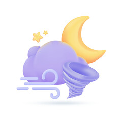Wall Mural - 3D weather forecast icons Night with moon and clouds on a rainy day. 3d illustration