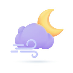 Wall Mural - 3D weather forecast icons Night with moon and clouds on a rainy day. 3d illustration
