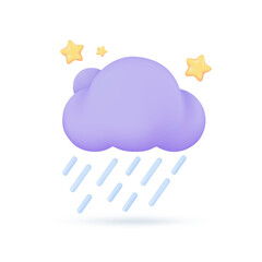 Wall Mural - 3D weather forecast icons Night with moon and clouds on a rainy day. 3d illustration