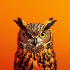 Wall Mural - Owl in orange background. Generative AI.