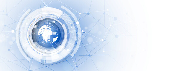 internet digital security technology concept for business background. Lock on circuit board