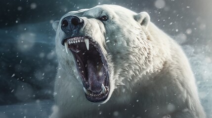 illustration a polar bear in furious attack, ai generative