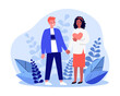 © Bro Vector - Happy Caucasian man and African American woman holding hands. Interracial couple, boyfriend smiling at girlfriend holding comic red heart vector illustration. Love, relationship, diversity concept