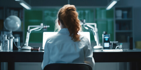 children future career in science technology female young girl student in laboratory classroom chemistry experiment in school class learning. generative ai