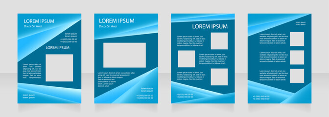 Dark blue blank brochure layout design. Professional info. Vertical poster template set with empty copy space for text. Premade corporate reports collection. Editable flyer paper pages