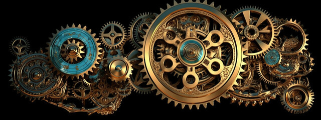 clock background, generative, ai, machine, mechanical, green,, gold