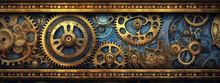 Clock Background, Generative, Ai, Machine, Mechanical, Green, Blue, Gold