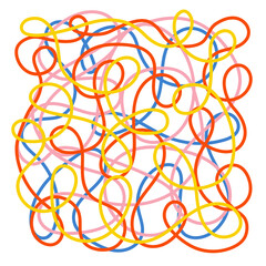 A pattern of multicolored lines, squiggles. Abstract poster.