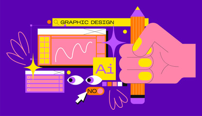 Wall Mural - cartoon retro 90s illustrator frame tabs. memphis, funk, groove. abstract geometric ui ux background