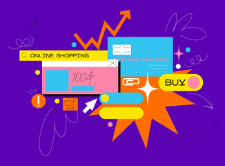 Wall Mural - cartoon retro 90s shopping tab frame. memphis, funk, groove. abstract geometric ui ux backgrounds in