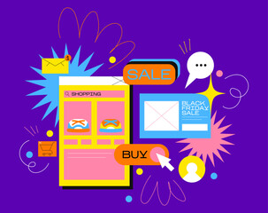 Wall Mural - cartoon retro 90s shopping tab frame. memphis, funk, groove. abstract geometric ui ux backgrounds in