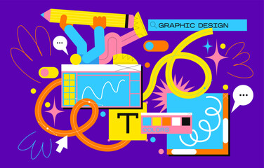Wall Mural - cartoon retro 90s illustrator frame tabs. memphis, funk, groove. abstract geometric ui ux background