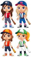 Wall Mural - set of girls holding baseball bats