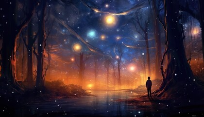 Wall Mural - ai generated. ai generative. night sky shooting stars. astrology galaxy falling universe vibe view. 