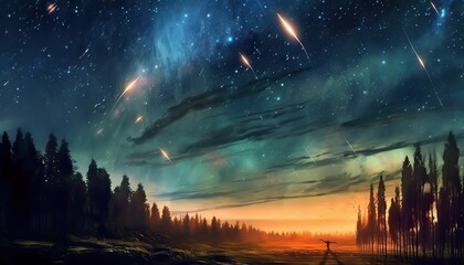 Wall Mural - ai generated. ai generative. night sky shooting stars. astrology galaxy falling universe vibe view. 