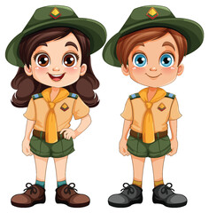 Wall Mural - Boy and girl scout in uniform cartoon character