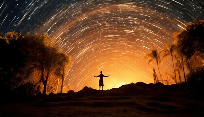 Wall Mural - ai generated. ai generative. night sky shooting stars. astrology galaxy falling universe vibe view. 
