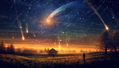 Wall Mural - ai generated. ai generative. night sky shooting stars. astrology galaxy falling universe vibe view. 