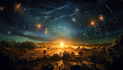 Wall Mural - ai generated. ai generative. night sky shooting stars. astrology galaxy falling universe vibe view. 