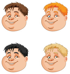 Poster - Set of chubby boy head with different hair colour