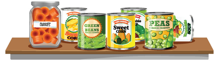 Wall Mural - Can food products on the table