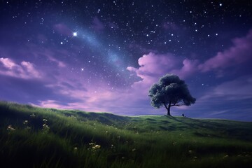 Wall Mural - dark blue indigo sky meets purple cosmic sky under the spell of a starry night sky, a dreamy escape,