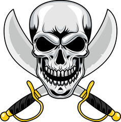 Wall Mural - Pirate Skull With Two Swords Graphic Logo Design. Vector Hand Drawn Illustration Isolated On Transparent Background