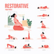 Restorative Yoga poses. Young woman practicing Yoga pose. Woman workout fitness, aerobic and exercises