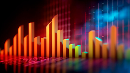 Wall Mural - Financial graphs, glowing lines and diagram on digital screen. Trading market and economic concept. Financial crisis and inflation. Generative AI