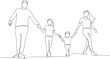 Single continuous line drawing child and parents walk together. Global Day Parent Concept