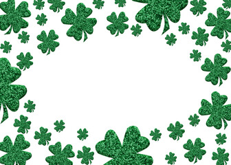 Wall Mural - St patricks border with green shamrock isolated on white
