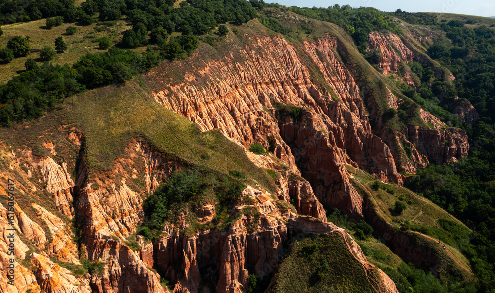 Travel to Transylvania landmarks. Wide view of Red Ravine (Rapa Rosie ...