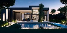 Photo Of A Contemporary House With A Stunning Night-time Pool