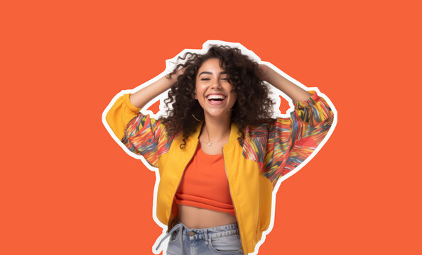 Portrait of a happy woman. Cut out style on a bright background