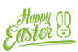 Digital png illustration of green happy easter text and bunny on transparent background