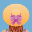 woman wearing a large sunhat for protection on a sunny day flat vector style illustration in pastel colors
