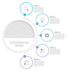 Company goals reaching ways infographic chart design template. Editable infochart with icons. Instructional graphics with 5 step sequence. Visual data presentation. Syne Regular font used